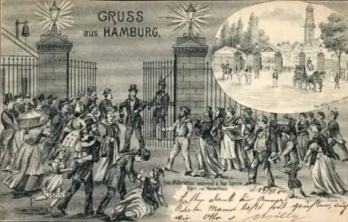 Ak Hamburg Mitte St. Pauli, Helgoländer Allee, Historische Szene, Millernthor, Menschenmenge, ...