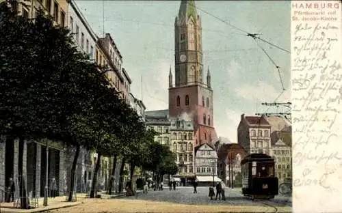 Ak Hamburg Mitte St. Pauli, Pferdemarkt mit Sankt Jacobikirche