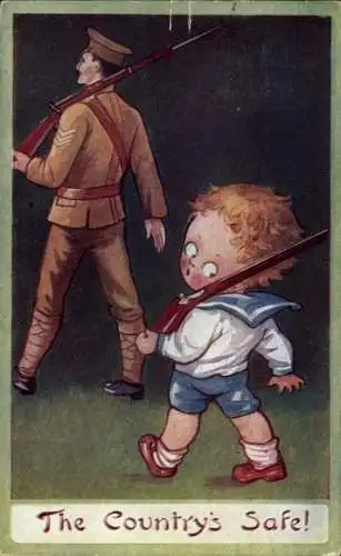 Ak Junge mit Gewehr, Heimat ist sicher, Soldat in Uniform