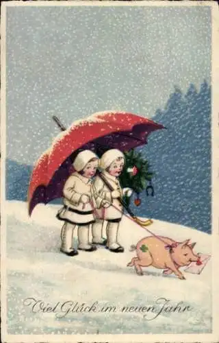 Ak Glückwunsch Neujahr, Kinder, Schwein