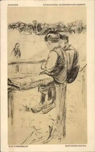 Künstler Ak Liebermann, Max, Kinder, Kreidezeichnung