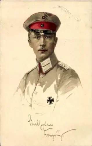 Künstler Ak Kronprinz Wilhelm von Preußen, Portrait in Uniform, Eisernes Kreuz