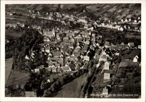 Ak Creglingen an der Tauber, Luftaufnahme von  Tauber,  Häuser, Landschaft
