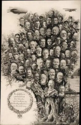 Ak Kaiser Wilhelm II. von Preußen, Zeppelin, Heerführer, König von Bayern, Gefallenen zum Gedächtnis