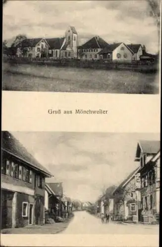 Ak Mönchweiler im Schwarzwald, Gesamtansicht, Straßenpartie