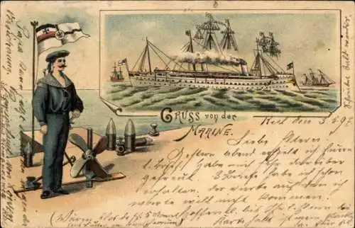 Litho Deutscher Marinesoldat in Uniform,