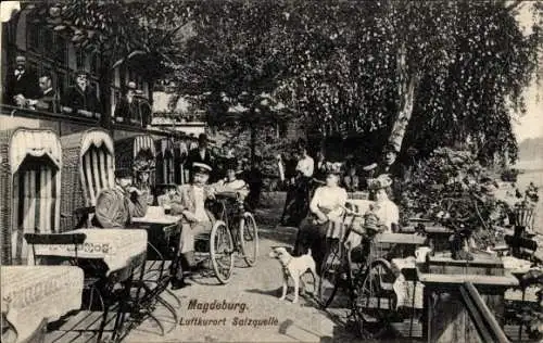 Ak Magdeburg an der Elbe, Salzquelle, Terrasse