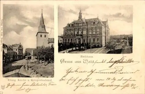 Ak Wald im Rheinland Solingen, Evangelische Kirche, Kriegerdenkmal, Rathaus