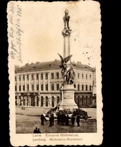 Ak Lwów Lemberg Ukraine, Mickiewicz Monument