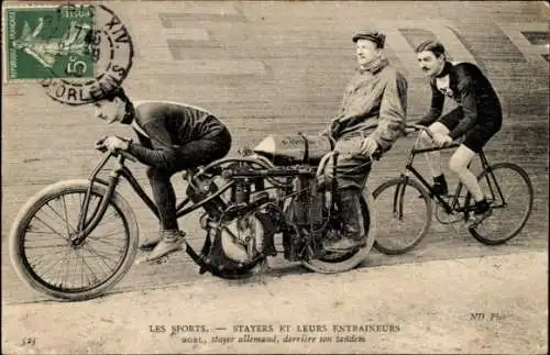 Ak Radrennsport, Bahnradfahrer Robl, deutscher Steher, Trainer, Schrittmacher- Tandem