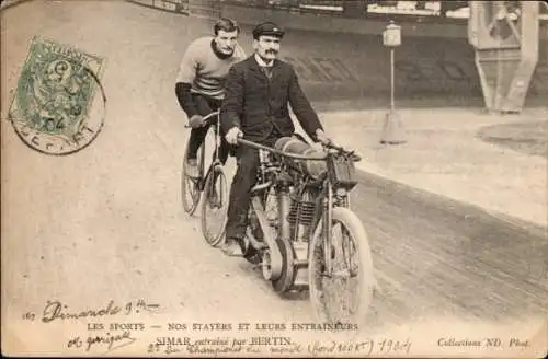 Ak Radrennsport, Bahnradfahrer Simar, Steher, Trainer Bertin, Schrittmacher
