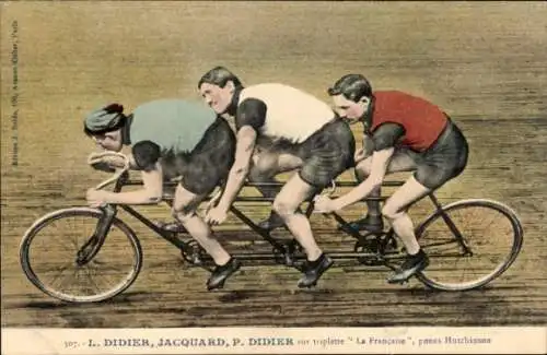 Ak Radrennsport, Bahnradfahrer L. Didier, Jacquard, P. Didier, Triplett La Francaise, Hutchinson