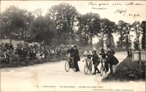 Ak Remiremont Lothringen Vosges, Velodrom, Radrennbahn, Rennen am 2. August 1903