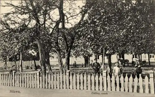 Ak Mława Mlawa Mielau Polen, Zielony rynek, Baum, Zaun, Kinder
