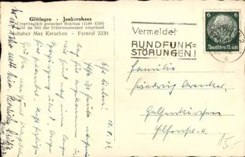 Ak Göttingen in Niedersachsen, Junkernhaus, Junkernschänke Gildehaus