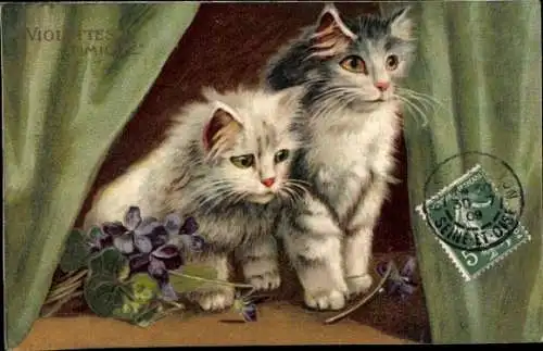 Präge Ak Zwei Katzen, Portrait