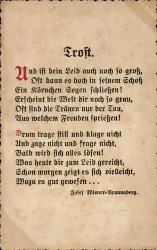 Ak Gedicht Trost, Und ist dein Leid auch noch so groß...