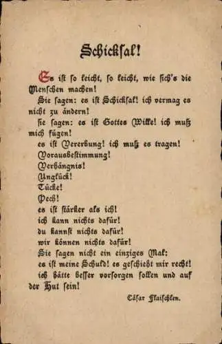 Ak Gedicht Schicksal, Es ist so leicht, so leicht...