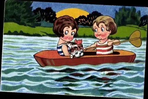 Ak Kinder im Boot, J. Bijloos' Eau de Cologne, Reklame