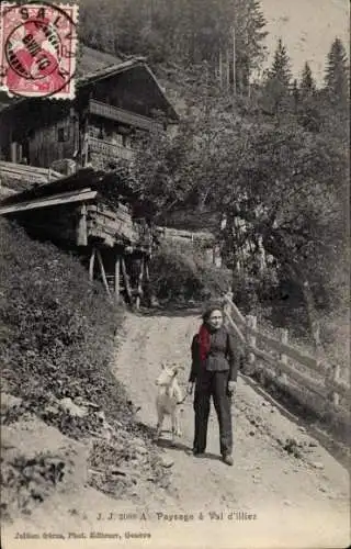 Ak Val d'illiez, Bäuerin, Ziege