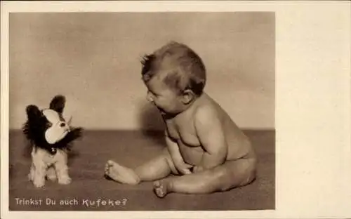 Ak Trinkst du auch Kufeke?, Säuglingsnahrung, Reklame, Kleinkind, Stoffhund
