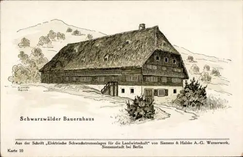 Künstler Ak Schwarzwälder Bauernhaus, Schrift Elektrische Schwachstromanlagen für Landwirtschaft
