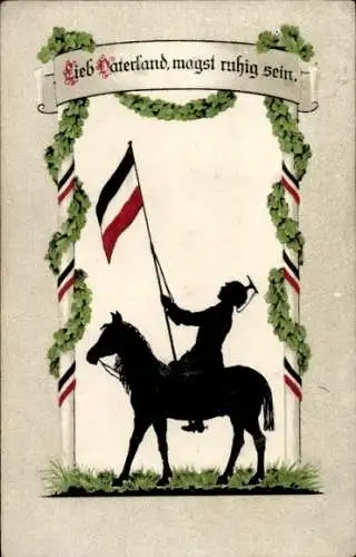 Scherenschnitt Ak Lieb Vaterland, magst ruhig sein, Soldat zu Pferd