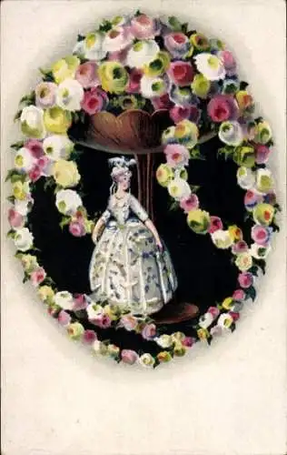 Künstler Ak Frau im Kleid, Osterei Passepartout