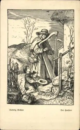 Künstler Ak Richter, Ludwig, Harfner