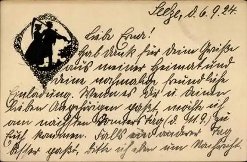 Scherenschnitt Ak Bauernpaar mit Sense