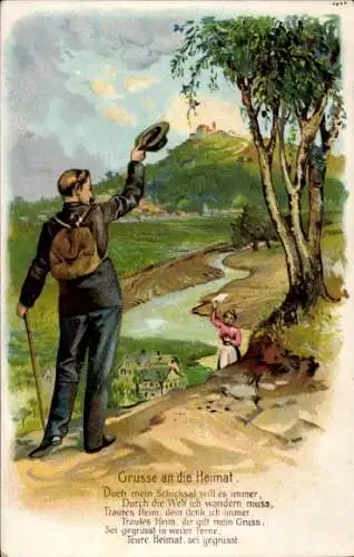 Litho Grüße an die Heimat, Doch mein Schicksal will es immer, durch die Welt ich wandern muss