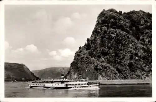 Ak Ausflugsdampfer Rheinland auf dem Rhein vor dem Loreleyfelsen