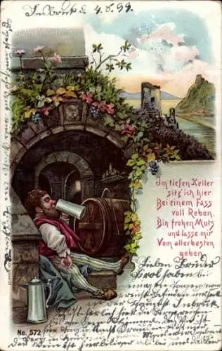 Litho Im tiefen Keller sitz' ich hier bei einem Fass voll Reben, Wein