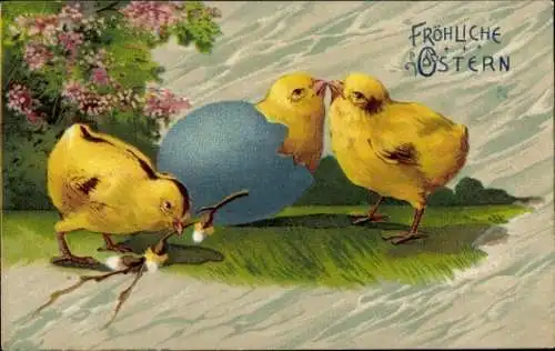Litho Fröhliche Ostern, Küken