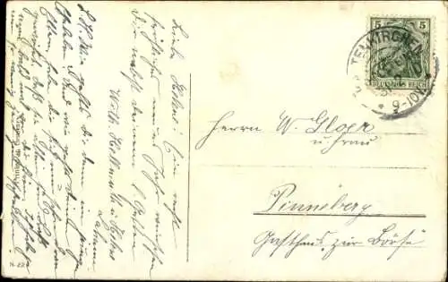 Litho Neujahr, Mistelzweig, Kirche, Glocken