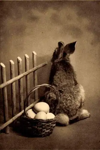 Ak Hase mit Eiern im Korb