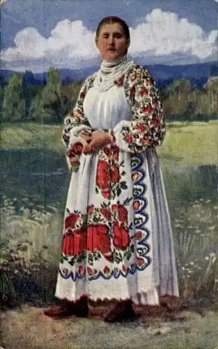 Künstler Ak Kroatien, Hrvatska narodna nosnja, Kroatin in Landestracht, Standportrait