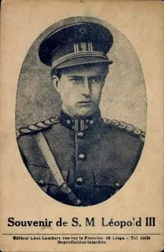 Ak König der Belgier Leopold III., Porträt in Uniform