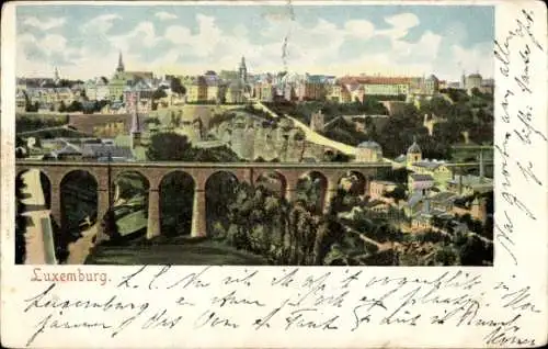 Ak Luxembourg Luxemburg, Stadtpanorama, Viadukt
