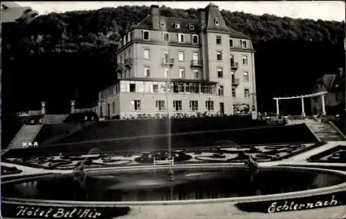 Ak Echternach Luxemburg, Hotel Bel'Air, Gärten, Brunnen, elegante Architektur