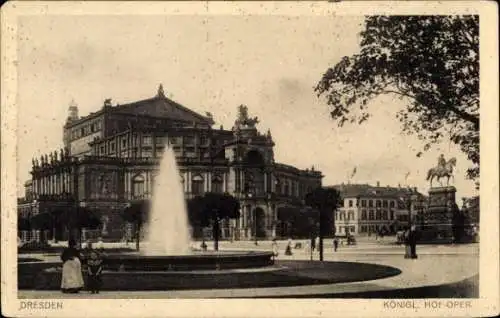 Ak Dresden Altstadt, Königliche Hofoper, Fontäne, Denkmal, Park, s Gebäude