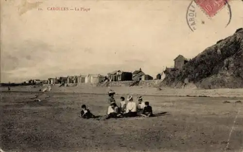 Ak Carolles Plage Jullouville Manche, Seebrücke, Kinder am Strand, Strandhäuser, Küstenlandschaft