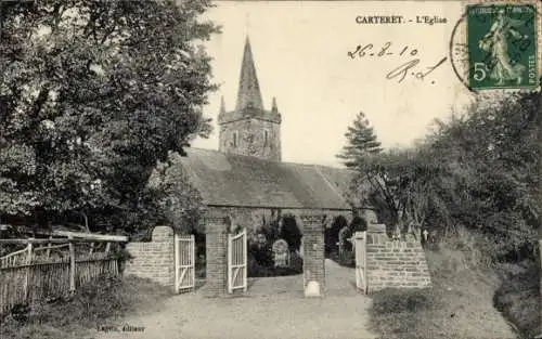 Ak Carteret Manche, Kirche, Eingangsbereich, Bäume,  Architektur