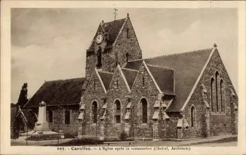 Ak Carolles Plage Jullouville Manche, Kirche nach Restaurierung