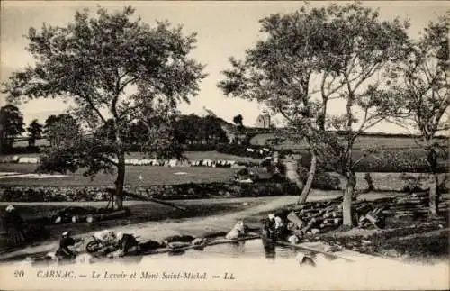 Ak Carnac Morbihan, Lavoir und Mont Saint-Michel, ländliche Szene, Bäume, Wäschewaschen