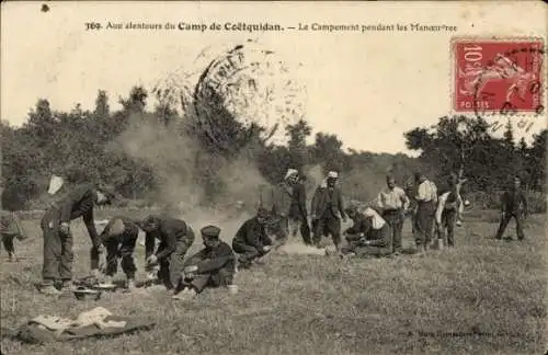 CPA Camp de Coëtquidan Morbihan, Campement pendant les Manoeuvres