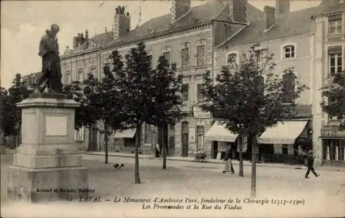 CPA Laval Mayenne, statue Ambroise Paré
