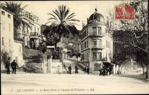 Ak Le Cannet Alpes Maritimes, Le Rond-Point, Avenue de Vallauris, alte Architektur, Palmen, Straß