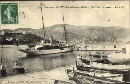 Ak Beaulieu sur Mer Alpes Maritimes, Hafen, La Tour St-Jean