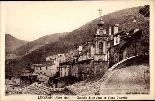 Ak Luceram Alpes Maritimes, Chapelle Saint-Jean, Vieux Quartier, Berge,  Architektur